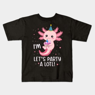 Funny 4th Birthday I'm 4 Years Old lets party Axolotl Kids T-Shirt